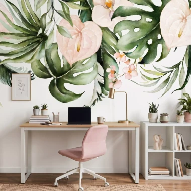 Wall Mural Pastel Leaves, Flowers & Vines