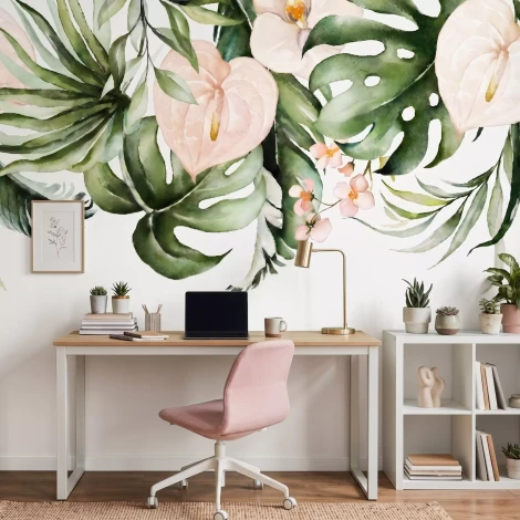 Wall Mural Pastel Leaves, Flowers & Vines