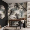 Wall Wallpaper: Exotic Foliage, Multicolored Leaves on Beige Background