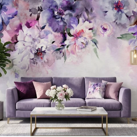 Wall Wallpaper Purple Wildflowers