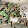 Wallpaper: Green, Beige and Brown Banana Leaves