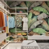Wallpaper: Green, Beige and Brown Banana Leaves