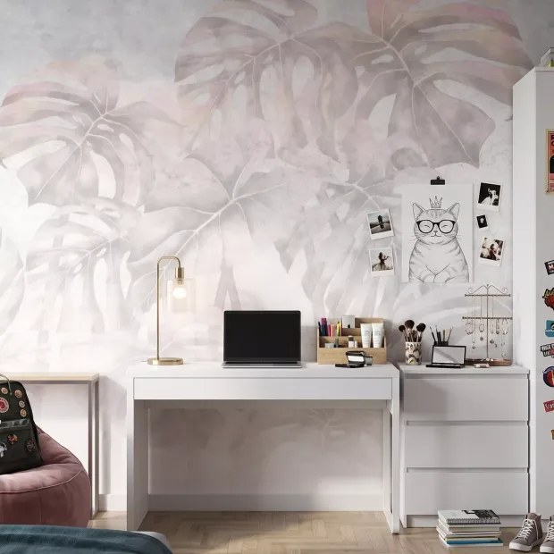 Printed Wall Mural: Delicate Monstera Leaf Colors
