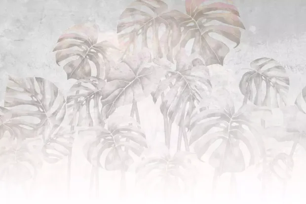 Printed Wall Mural: Delicate Monstera Leaf Colors