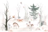 Wallpaper for Children’s Room: Happy Animals, Forest and Mountains in the Background