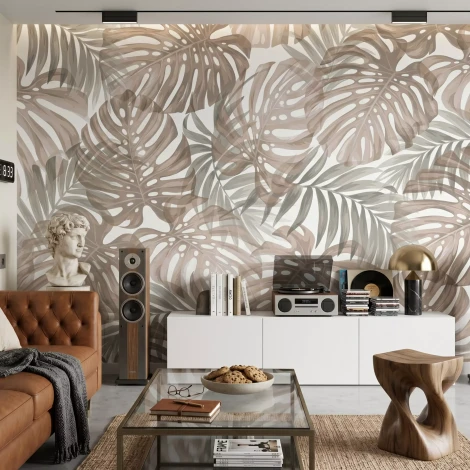 Printed Wall Mural: Delicate Monstera Leaf Colors
