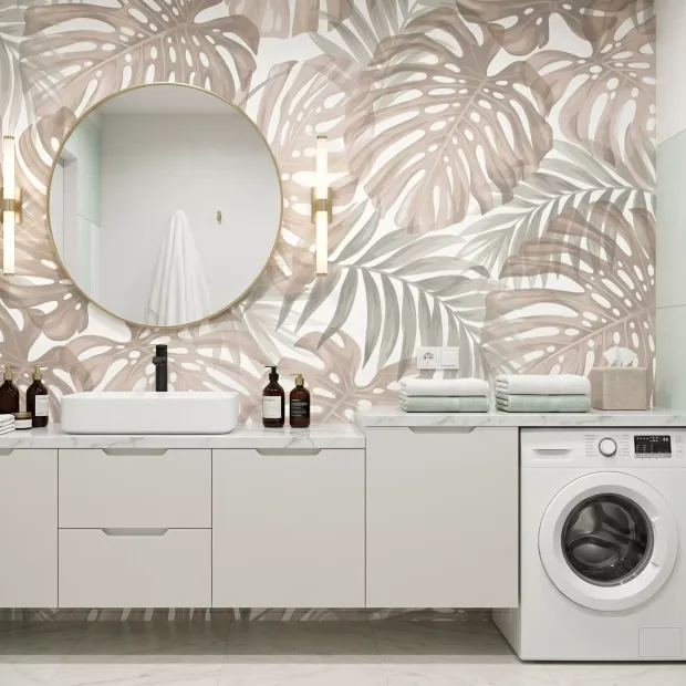 Printed Wall Mural: Delicate Monstera Leaf Colors