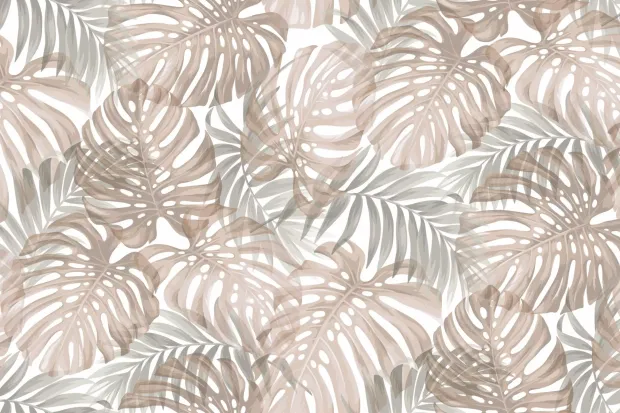 Printed Wall Mural: Delicate Monstera Leaf Colors