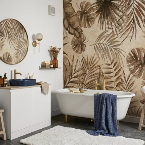 Decorative Wallpaper: Exotic Leaves in Sepia Tones
