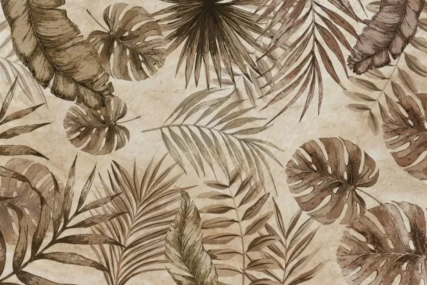 Decorative Wallpaper: Exotic Leaves in Sepia Tones