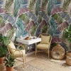 Decorative Wallpaper: Colorful Illustration of Exotic Leaves and Plants