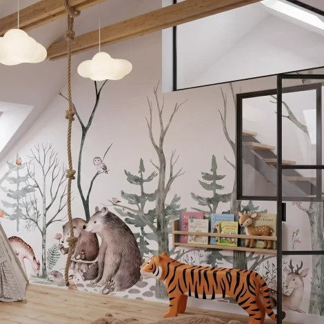 Wallpaper for Children’s Room: Fox, Bears, Deer and Birds