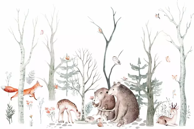 Wallpaper for Children’s Room: Fox, Bears, Deer and Birds