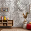 Wall Mural: Composition of Tropical Leaves in Light Beige Tones
