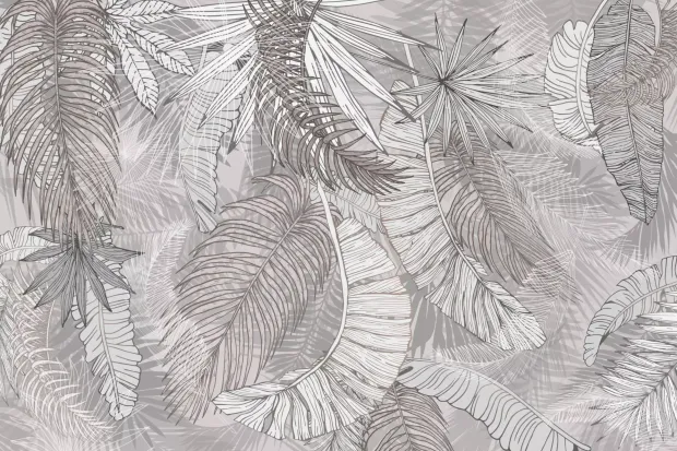 Wall Mural: Composition of Tropical Leaves in Light Beige Tones