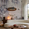 Wall Wallpaper: Navy Blue Fern Leaves and Botanical Plants