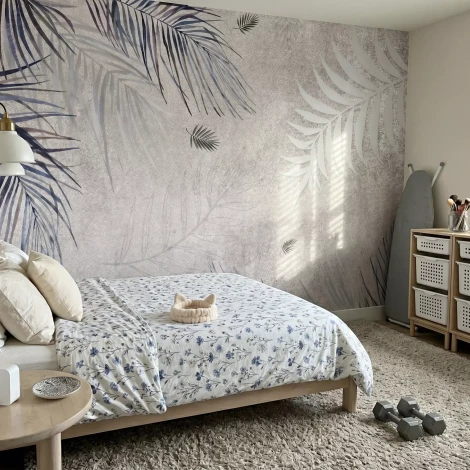 Wall Wallpaper: Navy Blue Fern Leaves and Botanical Plants