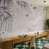 Wall Wallpaper: Navy Blue Fern Leaves and Botanical Plants