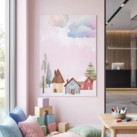 Magnetic Dry-Erase Board for Kids Houses, Trees, Clouds 607