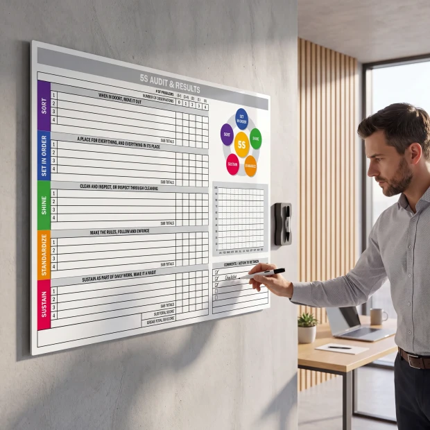 5S Audit & Results Dry Erase Lean Whiteboard 130