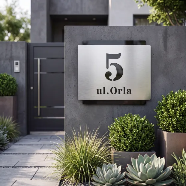 Silver-black premium address sign 42 x 35 cm brushed