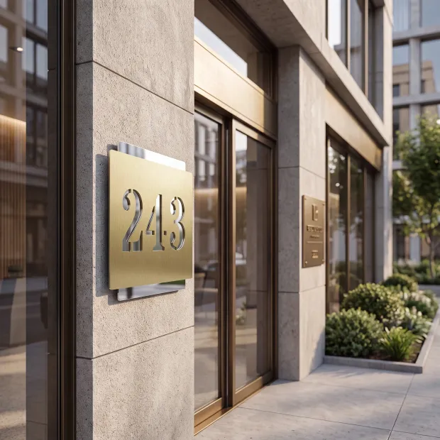 Gold-silver premium address sign 42 x 35 cm brushed
