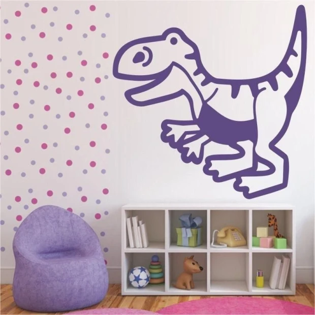 Charming dinosaur sticker for a pastel children\'s room, adding a joyful touch and creativity.