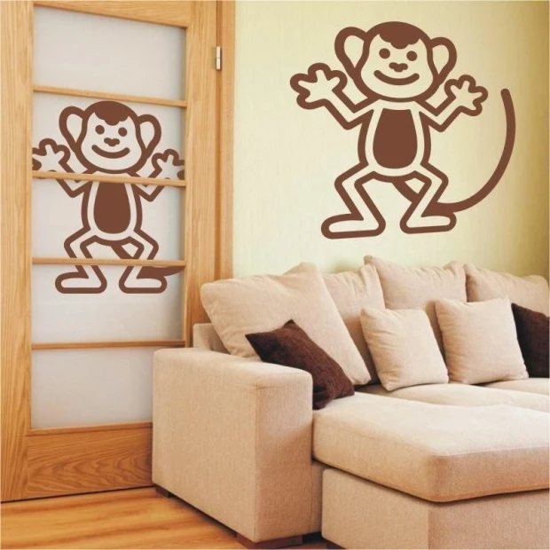 Charming monkey sticker 1360 with a minimalist design, perfect for a child\'s room, adding a touch of fun.