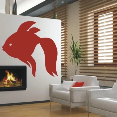 Stylish fish sticker in warm red, perfect for a modern living room with a fireplace.