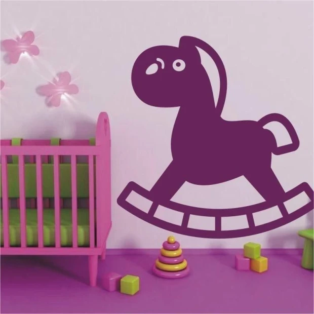 Charming purple rocking horse painting template, perfect for a child\'s room.