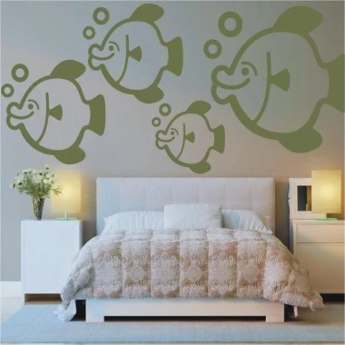 Joyful green fish, perfect for a cozy children\'s bedroom, adding a playful touch.