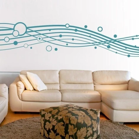 Abstract sticker 1358 in a modern living room, adding lightness and freshness with its wavy shapes.