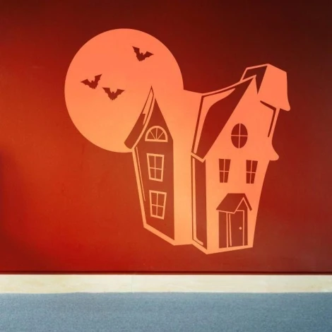 Halloween house sticker 1337, perfect for a cozy children\'s room, adding a touch of mystery.