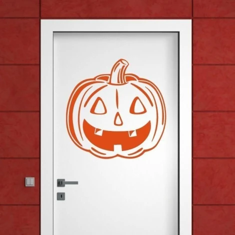 Bright pumpkin sticker 1336, perfect for decorating doors in a modern interior.