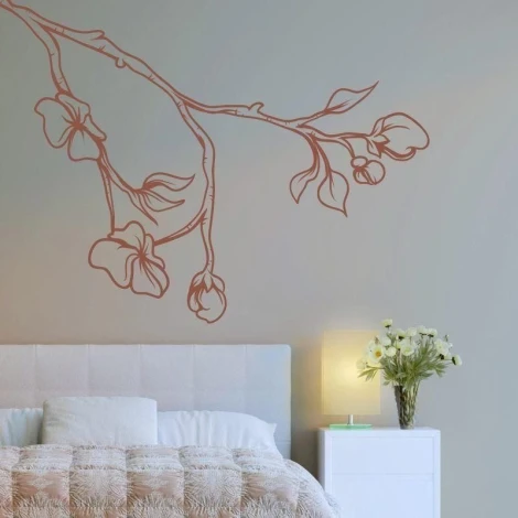 Elegant branch sticker 1342 in pastel shades, perfect for a cozy bedroom, adding a subtle touch.