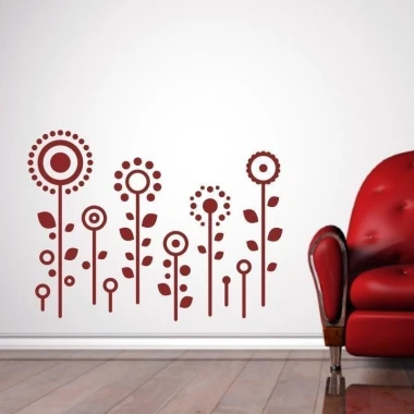 Stylish floral sticker 1357 in a rustic interior, perfect for brightening up the space above the red.