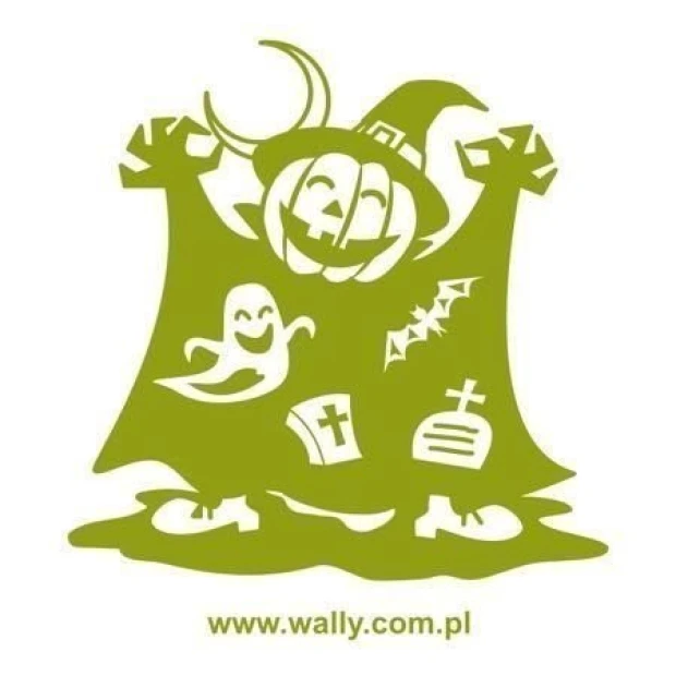 Cheerful Jack-o\'-lantern sticker, perfect for decorating a child\'s room for Halloween in vibrant colors.