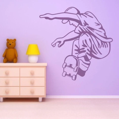 Stylish skater sticker 1329 in a modern children\'s room, adding energy and character to the walls.