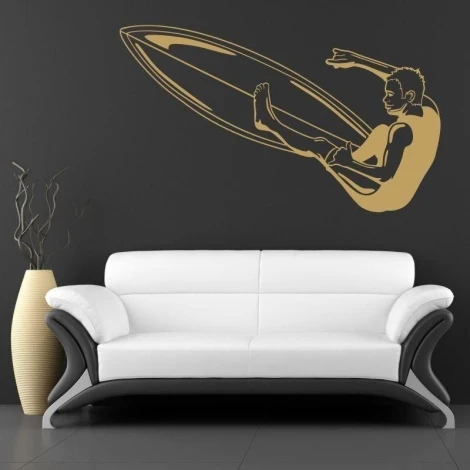 Stylish surfer sticker 1334 in gold, perfect for a modern living room, adding a vibrant touch.