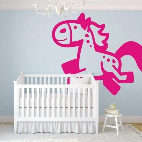 Joyful pink horse painting template, perfect for a colorful children\'s room.
