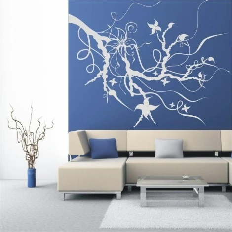 Elegant branch sticker 0943 in a modern living room, adding lightness and style with subtle white tones.