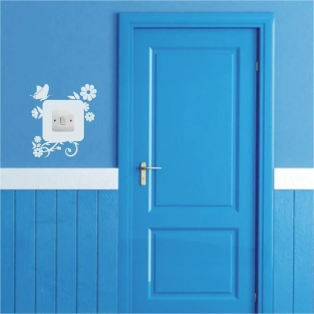 Sticker under the outlet 1074 in a cheerful blue setting adds charm and freshness to any interior.