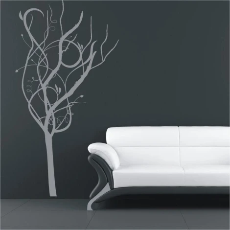 Elegant gray tree, perfect for a modern living room, adding lightness and style.