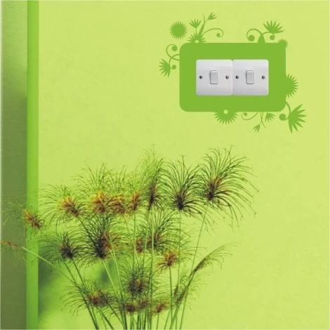 Painting template contact 1117 - Living room design. Green wall with plant shapes around the switches.