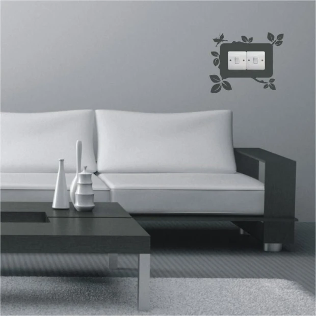 Painting template contact 1109 - Living room arrangement. Gray walls, light sofa, dark table.