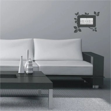 Painting template contact 1109 - Living room arrangement. Gray walls, light sofa, dark table.