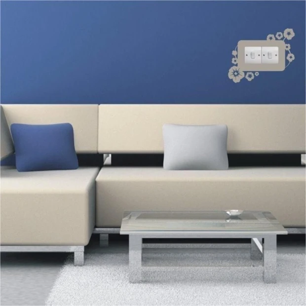 Painting template contact 1110 - Living room arrangement. Blue walls, beige furniture.