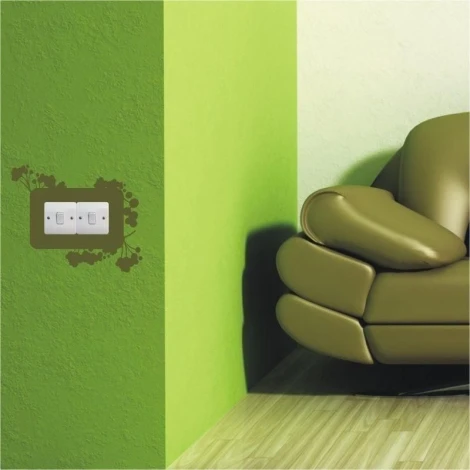 Painting template contact 1113 - Living room arrangement. Green wall with brown sofa and connection elements.