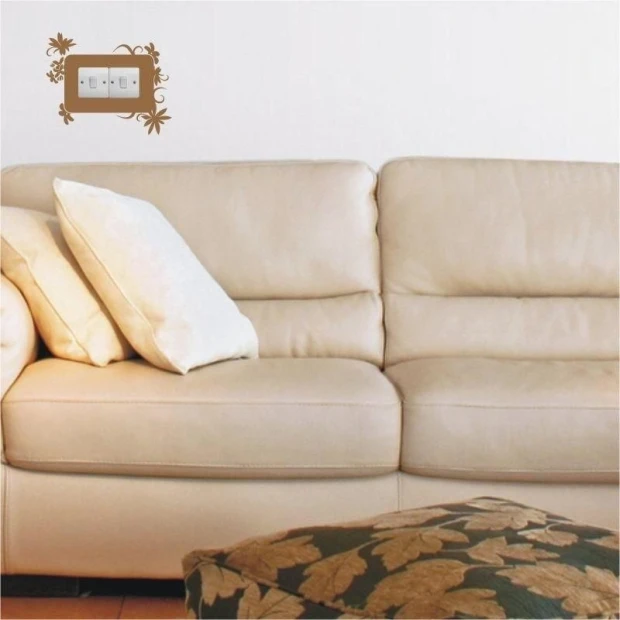 Painting template contact 1122 - Living room arrangement. Light walls, light sofa, cushions, and coffee table.
