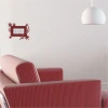 Painting template contact 1123 - Living room arrangement. Light-colored wall, red chair with vertical stripes.